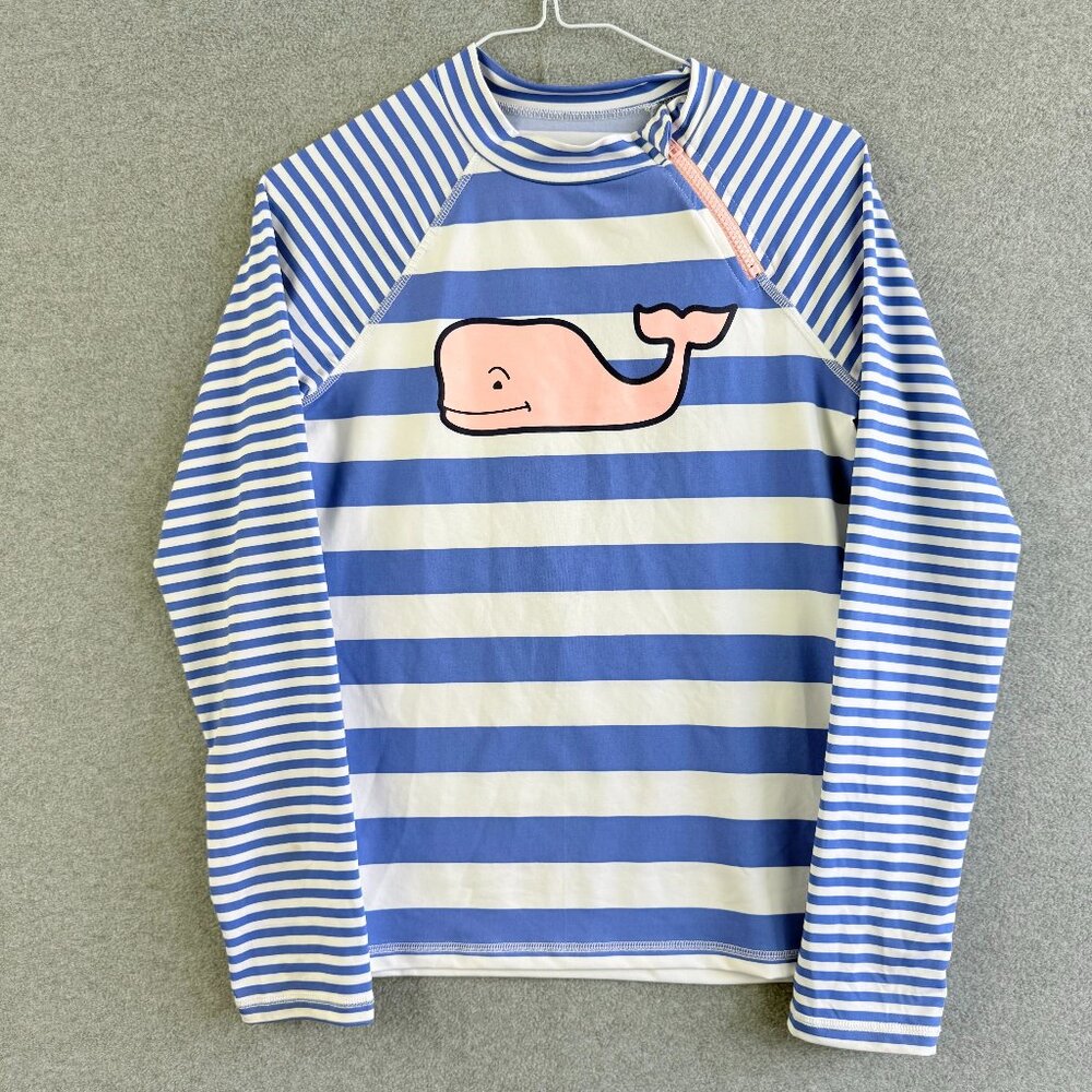 Vineyard Vines Whale Blue & White Stripe Kids Rash Guard Long Sleeve XL (14/16) - Picture 1 of 9